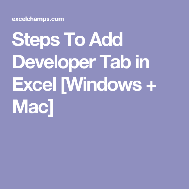 excel for mac add developer tab
